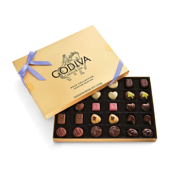 Assorted Chocolate Gold Gift Box, Iris Ribbon, 30pc.