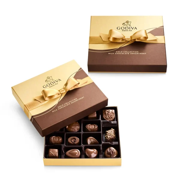 Milk Chocolate Gift Box, Gold Ribbon, 15 pc., Set of 2