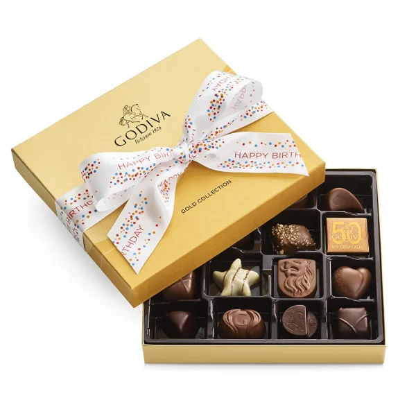 Assorted Chocolate Gold Gift Box, Happy Birthday Ribbon, 19 pc.