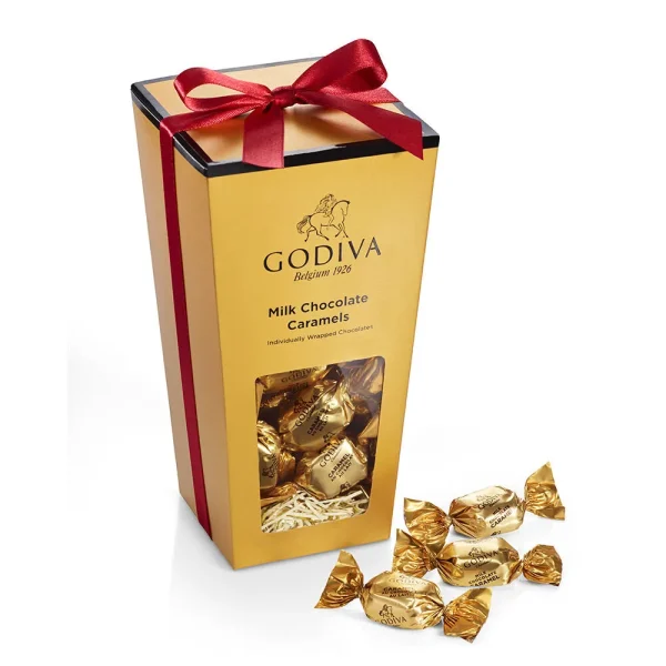 Milk Chocolate Caramels Gift Box, Red Ribbon
