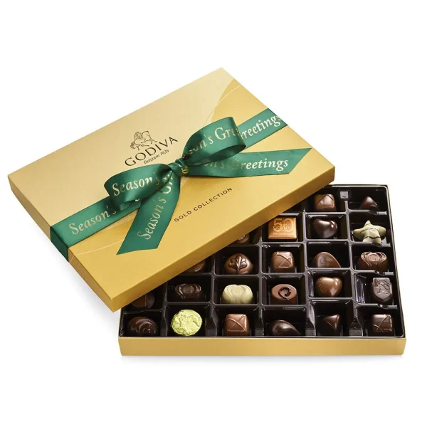 Assorted Chocolate Gold Gift Box, Season's Greetings Ribbon, 36 pc.