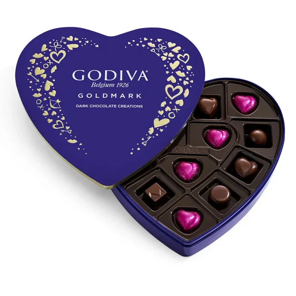 Goldmark Heart-Shaped Dark Chocolate Tin, 14pc.