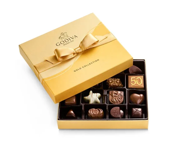 Assorted Chocolate Gold Gift Box, Gold Ribbon, 19 pc.