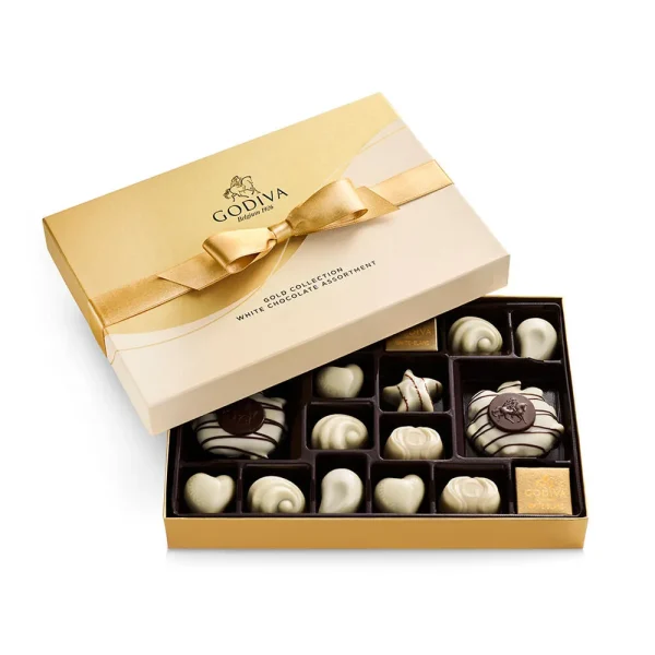White Chocolate Assortment Gift Box, Gold Ribbon, 22 pc.