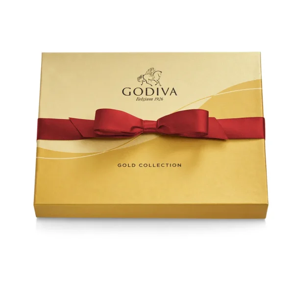 Assorted Chocolate Gold Gift Box, Red Ribbon, 18 pc.