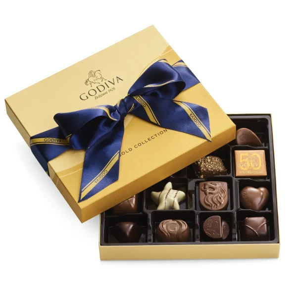 Assorted Chocolate Gold Gift Box, Striped Ribbon, 19 pc.
